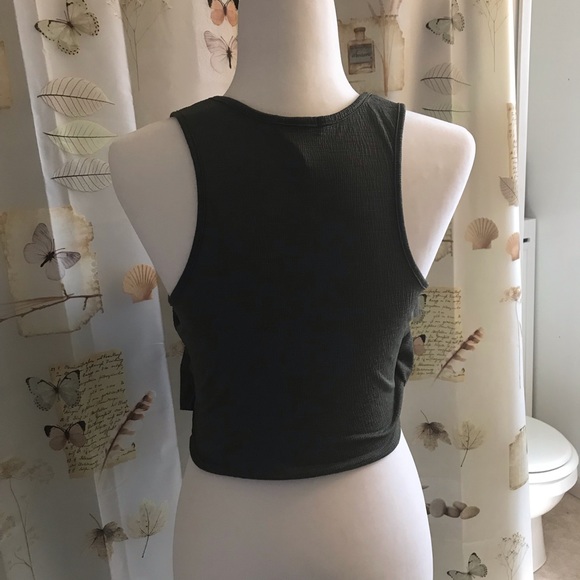 Olive Green tiered cropped sleeveless top - Picture 2 of 2